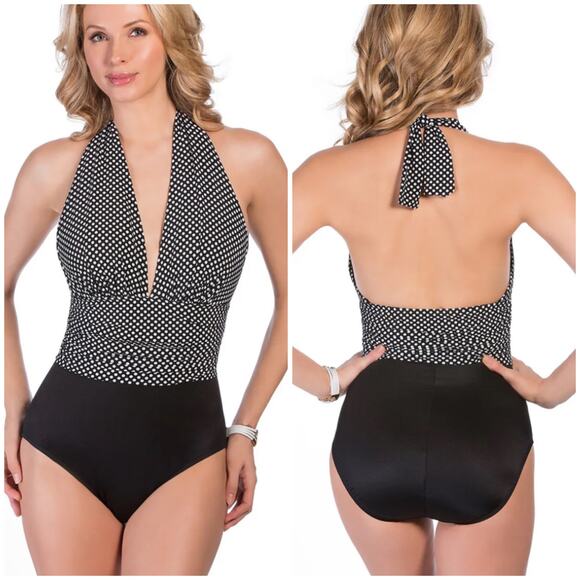 Magicsuit NWT Spot On Yves Plunge Halter One Piece Swimsuit Size 12 Slimming - Picture 1 of 11